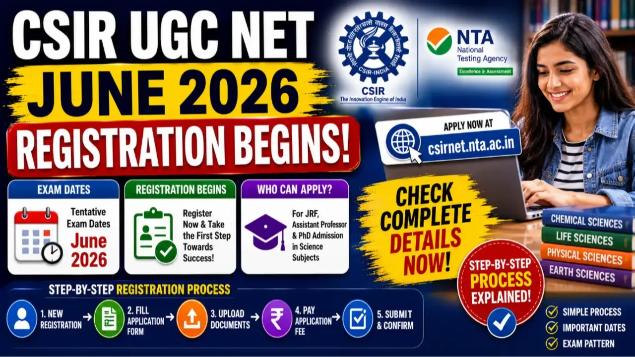 CSIR UGC NET June 2026 Registration Begins at csirnet.nta.ac.in; Check Exam Dates and Step-by-Step banner - Latest Answer Keys 2025