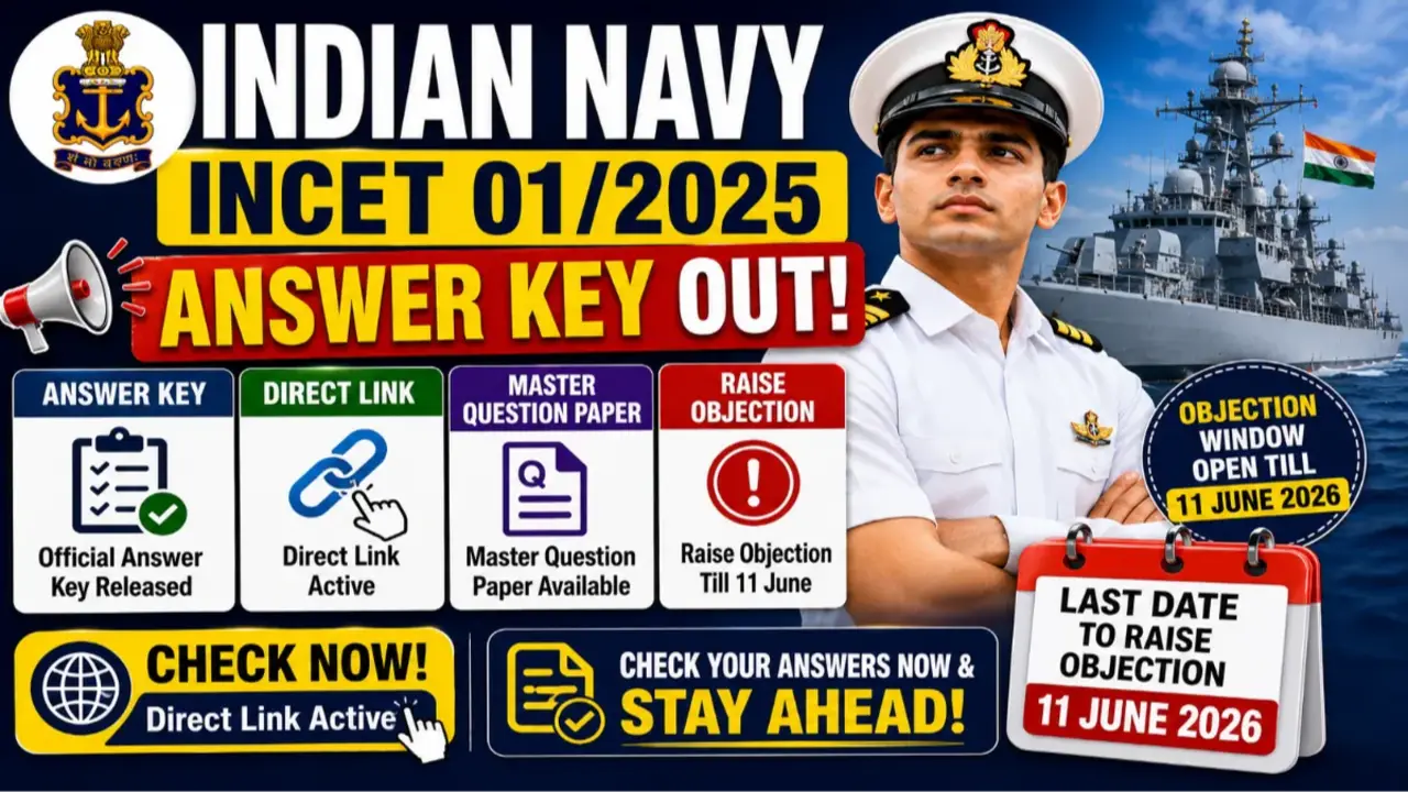 Indian Navy INCET 01/2025 Answer Key Out: Direct Link Active, Master Question Paper, Raise Objection banner - Latest Answer Keys 2025